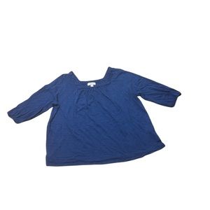 Style & Co Navy Blue Casual Top with Scoop Neck and Three-Quarter Sleeves